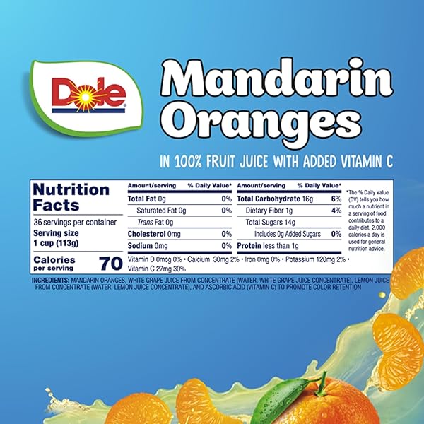 DOLE FRUIT BOWLS MANDARIN ORANGES IN 100% JUICE SNACKS, 4OZ 36 TOTAL CUPS, GLUTEN & DAIRY FREE, BULK LUNCH SNACKS FOR KIDS & ADULTS