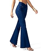 Rammus Flare Jeans for Women Crossover High Waisted Bell Bottom Jeans Trendy Yoga Pants Stretchy Flare Leggings with Pockets