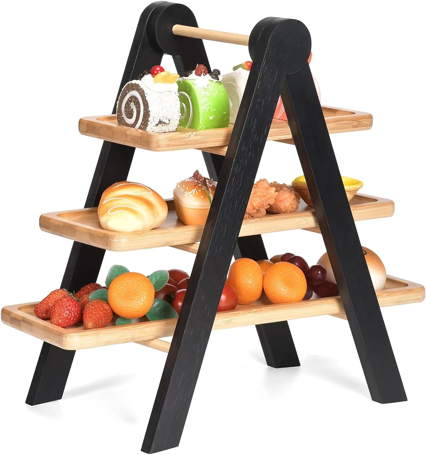 Photo 1 of Uvivacancy Natural Wood Split Tier Decorative Tray, Beautifully Designed Wooden Cake Stand 3 Tier Serving Tray, Perfect for Tea Parties, Parties, Birthdays and Weddings, LPT16