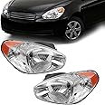 PIAOYUE- For 2006 2007 2008 2009 2010 Hyundai Accent (5 Pin) Halogen Headlight Assembly Left Driver+Right Passenger Side 1 Pair Black Housing Clear Lens w/Bulbs
