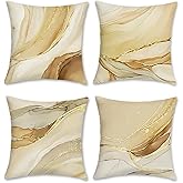 Bonhause Brown Gold Marble Texture Throw Pillow Covers 18 x 18 Inch Set of 4 Modern Abstract Art Decorative Pillows Case Soft Velvet Cushion Covers for Couch Sofa Bed Home Décor