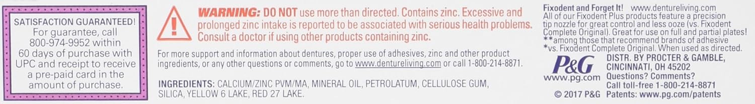 Fixodent Plus Denture Adhesive Cream 2 oz (Pack of 4) : Tooth Seal : Beauty