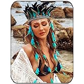 GORTIN Indian Feather Headdress Boho Feather Headband Hippie Native American Headpiece Gypsy Festival Costume Hair Accessory for Women