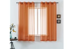 DUALIFE 45 Inch Length Sheer Short Curtains Burnt Orange for Bathroom 2 Panels Set Grommet Transparent Short Curtains for Bedroom Kitchen 52x45 Inches Long Terracotta Rust