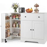 LOKO Buffet Cabinet with 3-Tier Door Racks &amp; Lockable Caster, Large Drawer | 2-Door Cabinet, Spacious Countertop, Anti-toppling Kits, Modern Coffee Bar Cabinet for Kitchen, Dining Room, Living Room