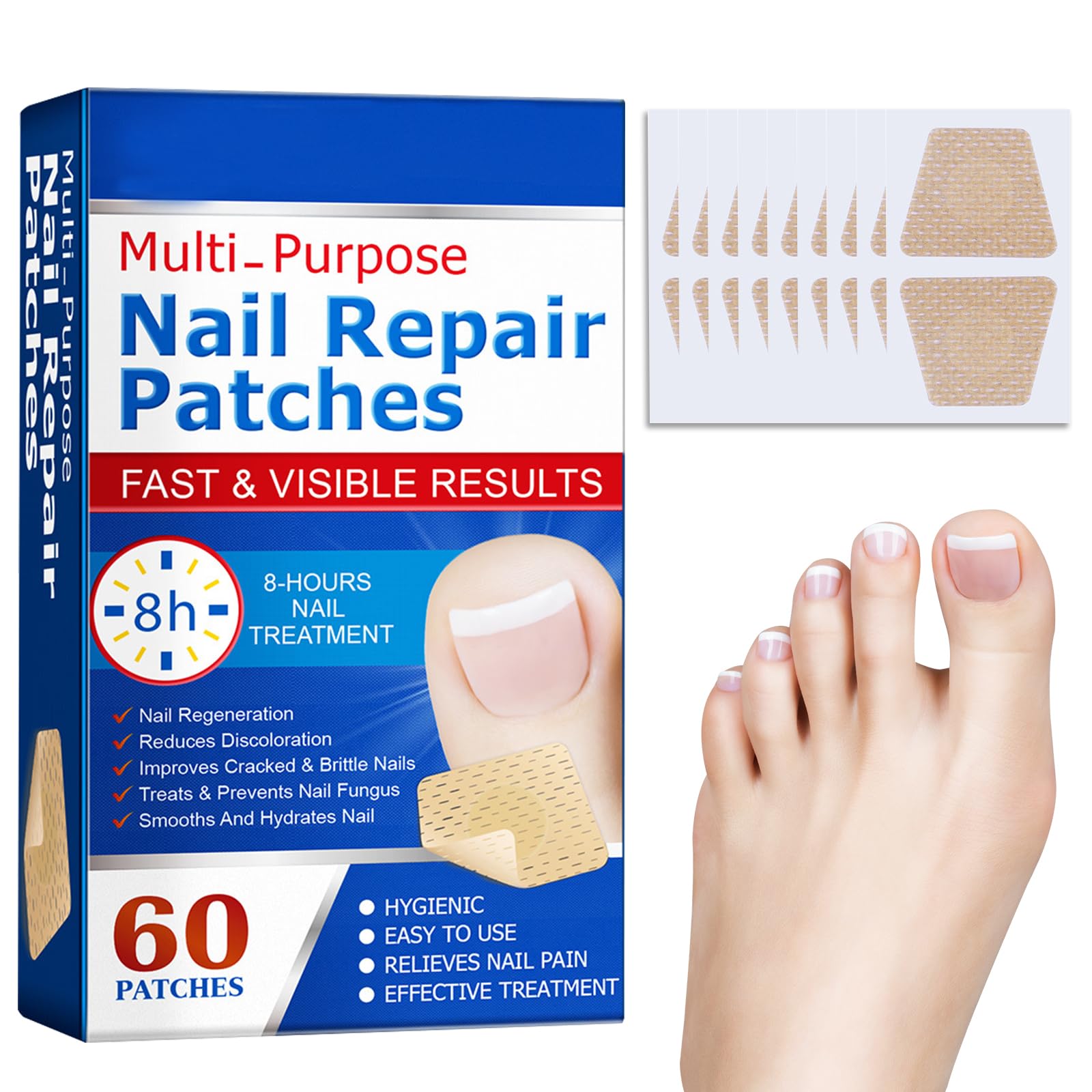 60pcs Fungal Nail Treatment Nail Repair Patches Toe Nail Treatment Extra Strong Nail Repair Treatment Nail Fungus Repair Patches for Restores Damaged Nails 8 Hours Nail Repair Treatment