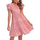 Lyrur Sundresses for Women Wedding Guest Cute Ruffle Sleeve Mini Tiered Babydoll Casual Beach Black Summer Dresses