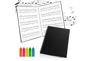 AUAUY Music Sheet Folder, 60pages A4 Size Stored Documents Holder Bag with 1 Pack of Sticky Notes, Waterproof, Loose Leaf Transparent, Blank Plastic Concert Choral Folder for Musicians and Band