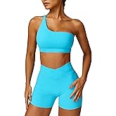 ABOCIW Workout Sets for Women Crossover High Waist Biker Shorts One Shoulder Sports Bra 2 Piece Gym Yoga Outfits