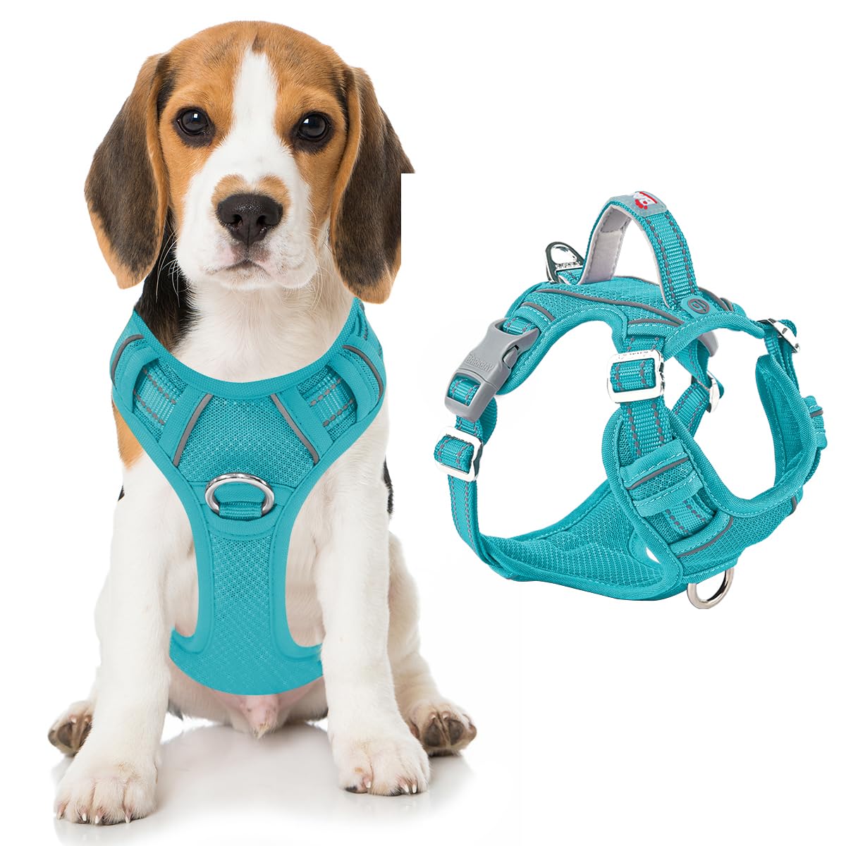 BARKBAY No Pull Dog Harness Front Clip Heavy Duty Reflective Easy Control Handle for Large Dog Walking with ID tag Pocket(Blue,M)
