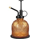 Glass Plant Mister Spray Bottle Vintage Refill Leak Proof Watering Can 8oz | for Indoor Plants, Houseplants, Gardening, Cleaning, Hair &amp; Pet Care with Mist Nozzle (Brown-black Pump)