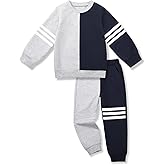 Tipao Toddler Boy Sweatsuit Stripe Long Sleeve Pull On Clothes Two Tone Tops and Pants Fall Winter Set 18-24 M(Dark Blue&Grey)