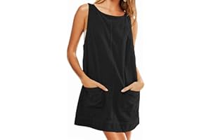 ONLYSTORY Womens Corduroy Overalls Dress Low Open Back Skirtall Jumper Mini Dress Pinafore with Pockets