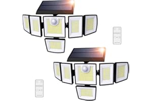 iMaihom Solar Outdoor Lights with 6 Heads, 496 LED Motion Sensor Lights 3 Levels of Brightness, 3 Lighting Modes, LED Security Flood Lights with Remote Control IP65 Waterproof for Yard, Porch(2 Pack)