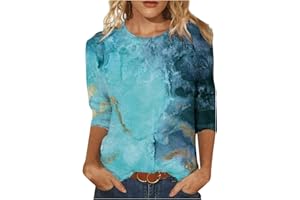 SYMOID Women's Crewneck Christmas Shirts Dressy Funny Graphic 3/4 Sleeve Top Shirts Soft Comfy Tshirt Trendy 2023