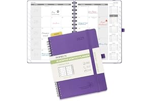 POPRUN Monthly Planner 2025-2026 Medium Size (6.5'' x 8.5'') 18 Months Calendar (Jan 2025 - Jun 2026) - 4 Pages per Month with Monthly Expense & Notes, Vegan Leather Cover - Purple