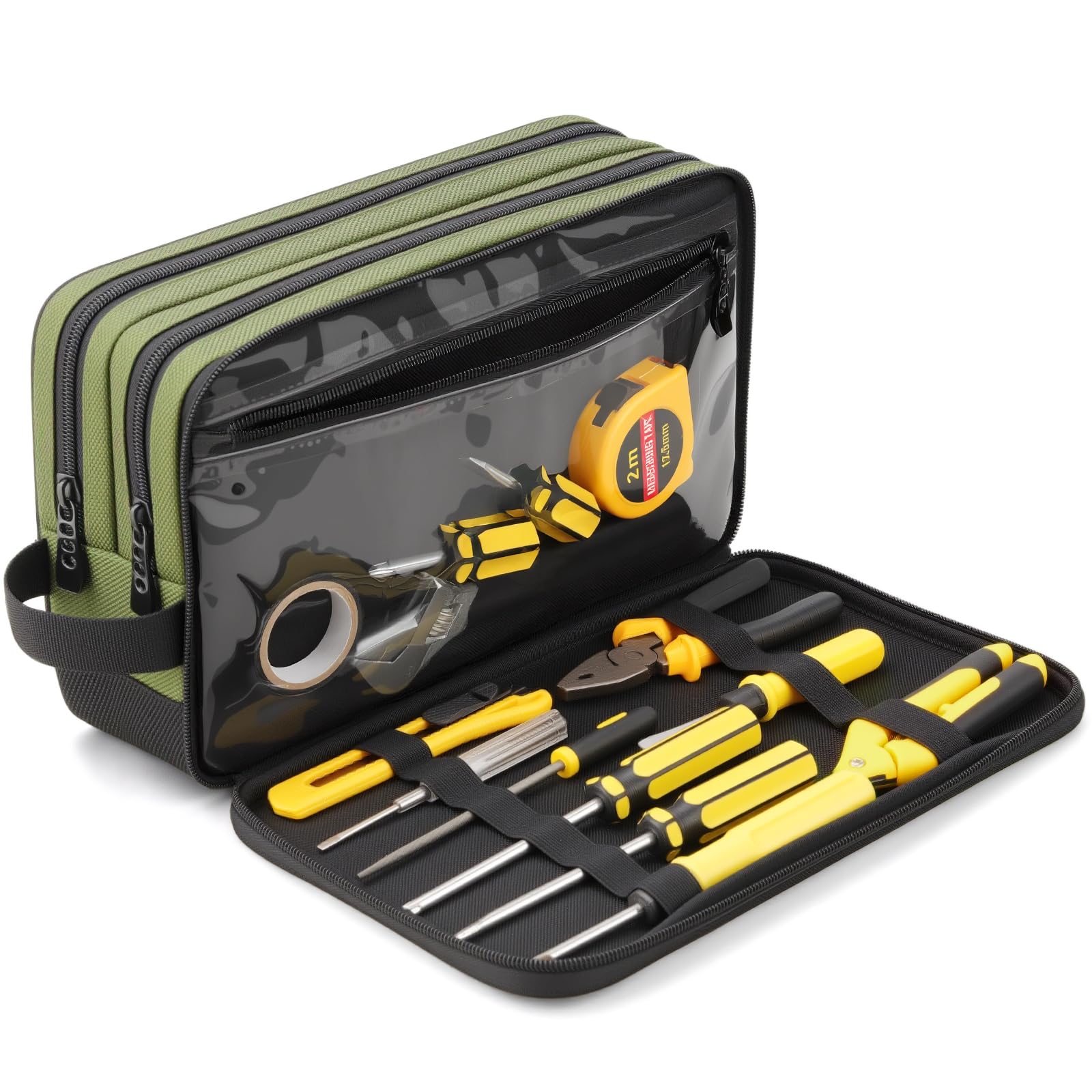 Photo 1 of 12-Inch Small Heavy Duty Tool Bag, 1680D Green Zippered Organizer with 3 Compartments & Multi-Pockets for Electricians, Mechanics, DIY, Grill & Camping Tools Storage, EDC Gear Utility Pouch