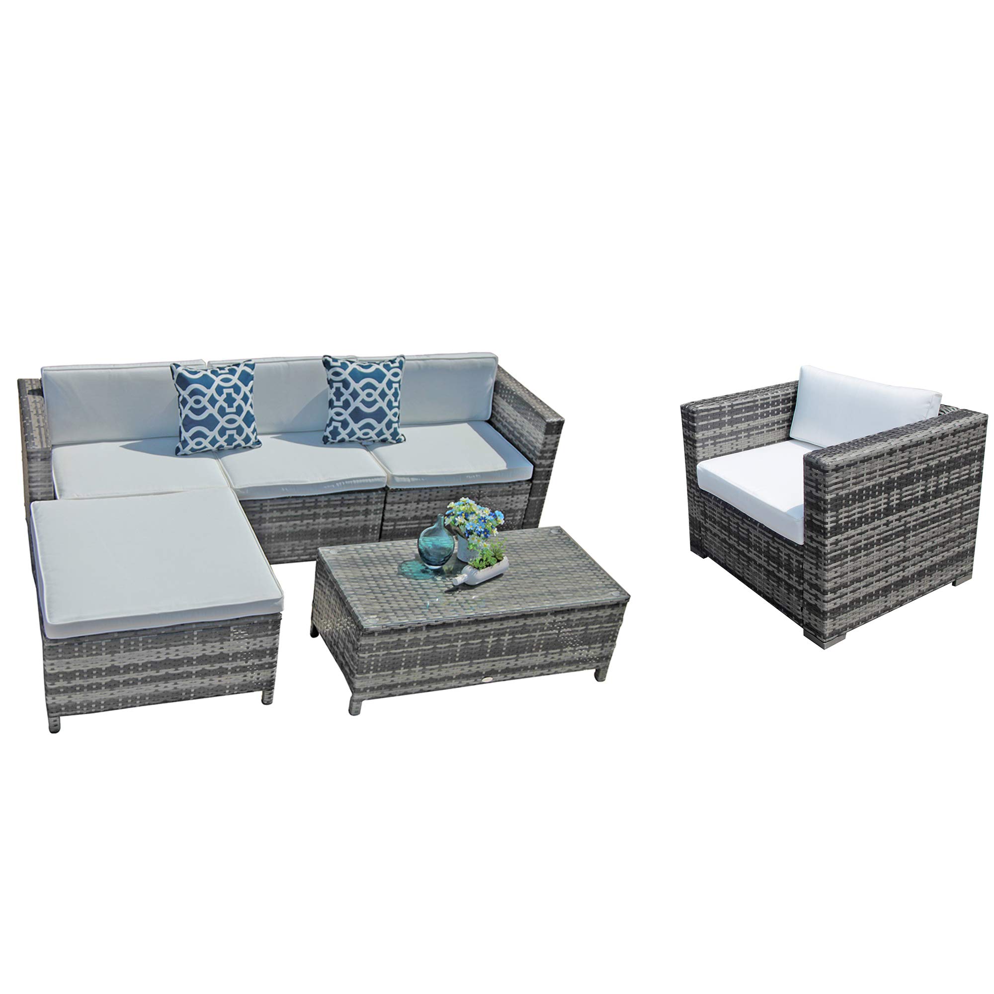 Patiorama 4 Piece Wicker Patio Furniture Set Gray Rattan Sectional Furniture Set With Cream White Seat