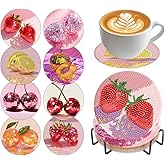 croshom Fruits Diamond Art Coasters Kits, 8 Pieces Diamond Painting Coasters with Holder, Diamonds Art Disco Ball Coaster Kits, 5D DIY Diamonds Arts Painting Kit for Adults Gift