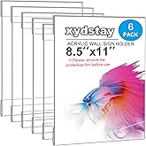 xydstay 6pack Acrylic Wall Sign Holder with Tape,8.5 X 11 Wall Mount Clear Plastic Sign Holder, Memo Document Menu Holder for Restaurant, Office, School, Store and Home Use,No Drilling