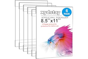 xydstay 6pack Acrylic Wall Sign Holder with Tape,8.5 X 11 Wall Mount Clear Plastic Sign Holder, Memo Document Menu Holder for Restaurant, Office, School, Store and Home Use,No Drilling