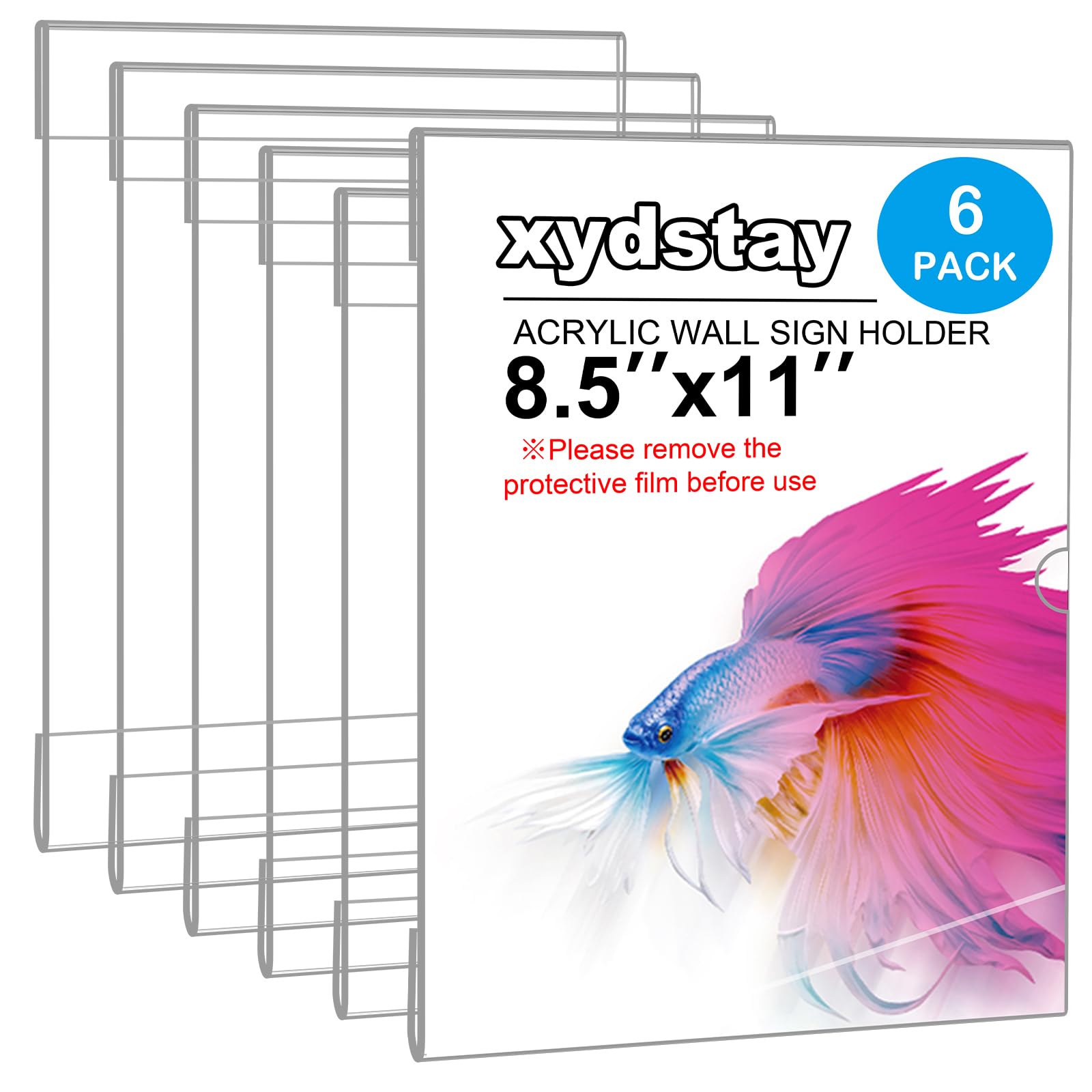 Photo 1 of xydstay 6pack Acrylic Wall Sign Holder with Tape,8.5 X 11 Wall Mount Clear Plastic Sign Holder, Memo Document Menu Holder for Restaurant, Office, School, Store and Home Use,No Drilling
