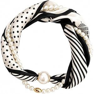 NoctisNest Layered Pearl Scarf Necklace - Dainty Handkerchief Bandana Necklaces with Pearl Chain for Women Casual Formal Outf