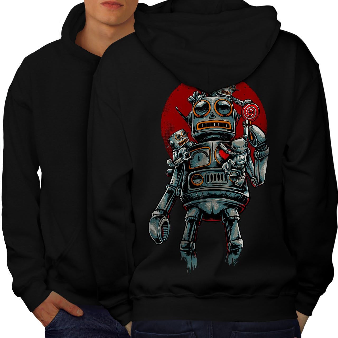 wellcoda Crazy Robot Mens Hoodie, Mechanical Printed on The