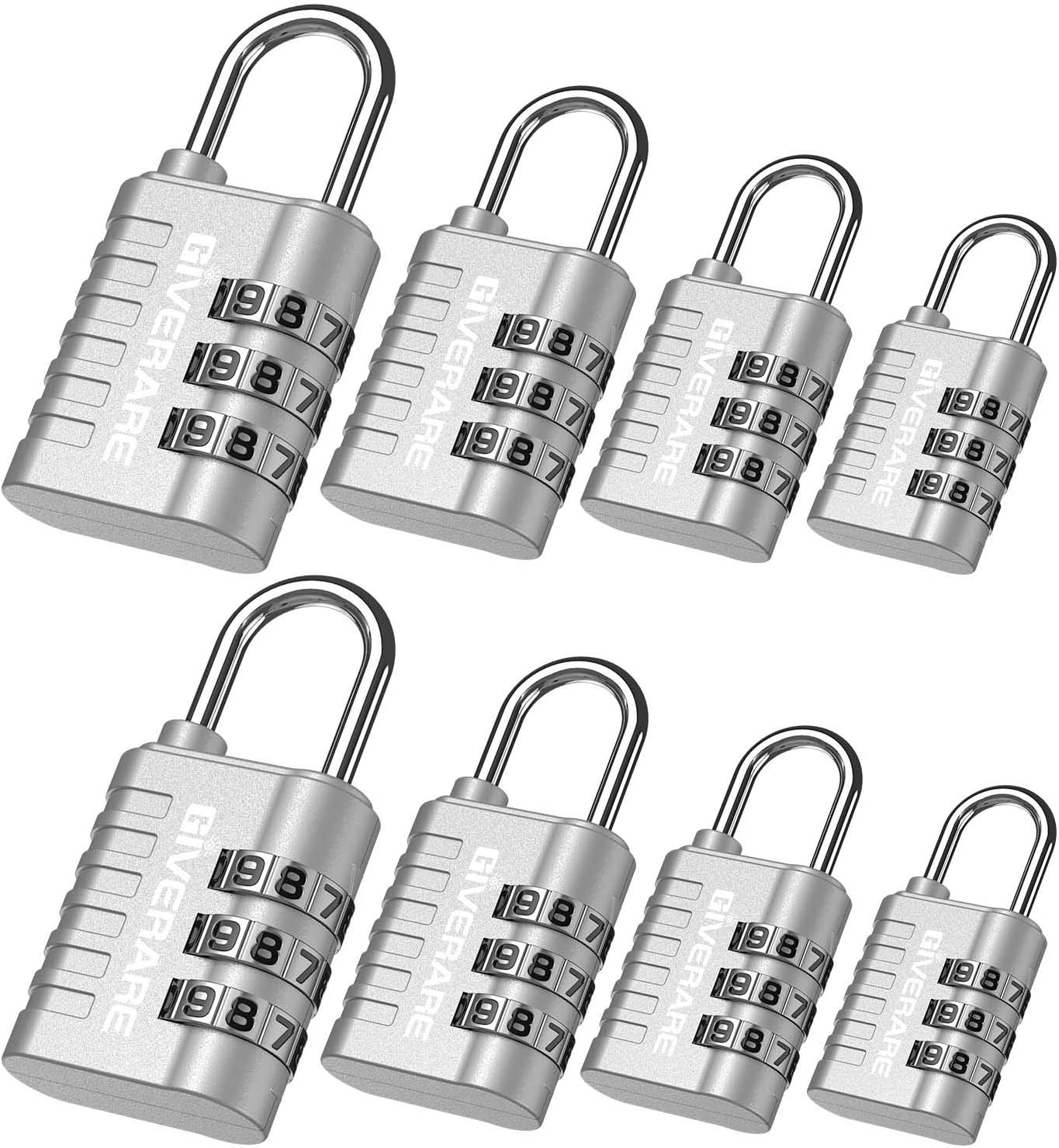 GIVERARE 8 Pack Combination Lock, 3-Digit Padlock Keyless, Resettable Luggage Locks for Backpack, Gym & School & Employee Locker, Weatherproof Travel Lock for Fence, Backyard Gate, Hasp, Case-Black - - 