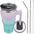 Konokyo 40 oz Tumbler with Handle and 2 Straw 2 Lid, Insulated Water Bottle Stainless Steel Vacuum Cup Reusable Travel Mug, Oasis