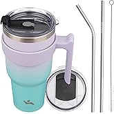 Konokyo 40 oz Tumbler with Handle and 2 Straw 2 Lid, Insulated Water Bottle Stainless Steel Vacuum Cup Reusable Travel Mug, Lavender Green