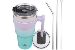 Konokyo 40 oz Tumbler with Handle and 2 Straw 2 Lid, Insulated Water Bottle Stainless Steel Vacuum Cup Reusable Travel Mug, Oasis