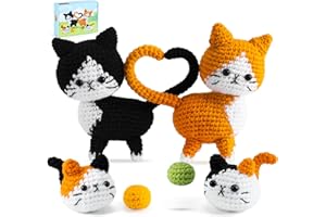 Cats Crochet Kit for Beginners-Cat Crochet Kits for Adults, Crochet Starter Kit with Step-by-Step Video Tutorials, Crochet An