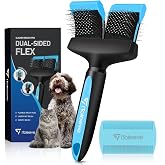 iToleeve Dual Flexible Head Slicker Brush, Round Tipped Pins, Skin Friendly | Professional Grooming Brush for Dogs &amp; Cats, Removes Loose Undercoat, Helps Reduce Shedding, Detangles Knots and Tangles