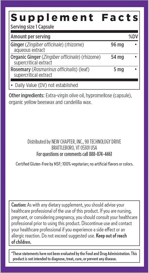 New Chapter Ginger Supplement Ginger Force With Supercritical Organic Ginger Non Gmo Ingredients 30 Ct Vegetarian Capsules Health Personal Care Amazon Com