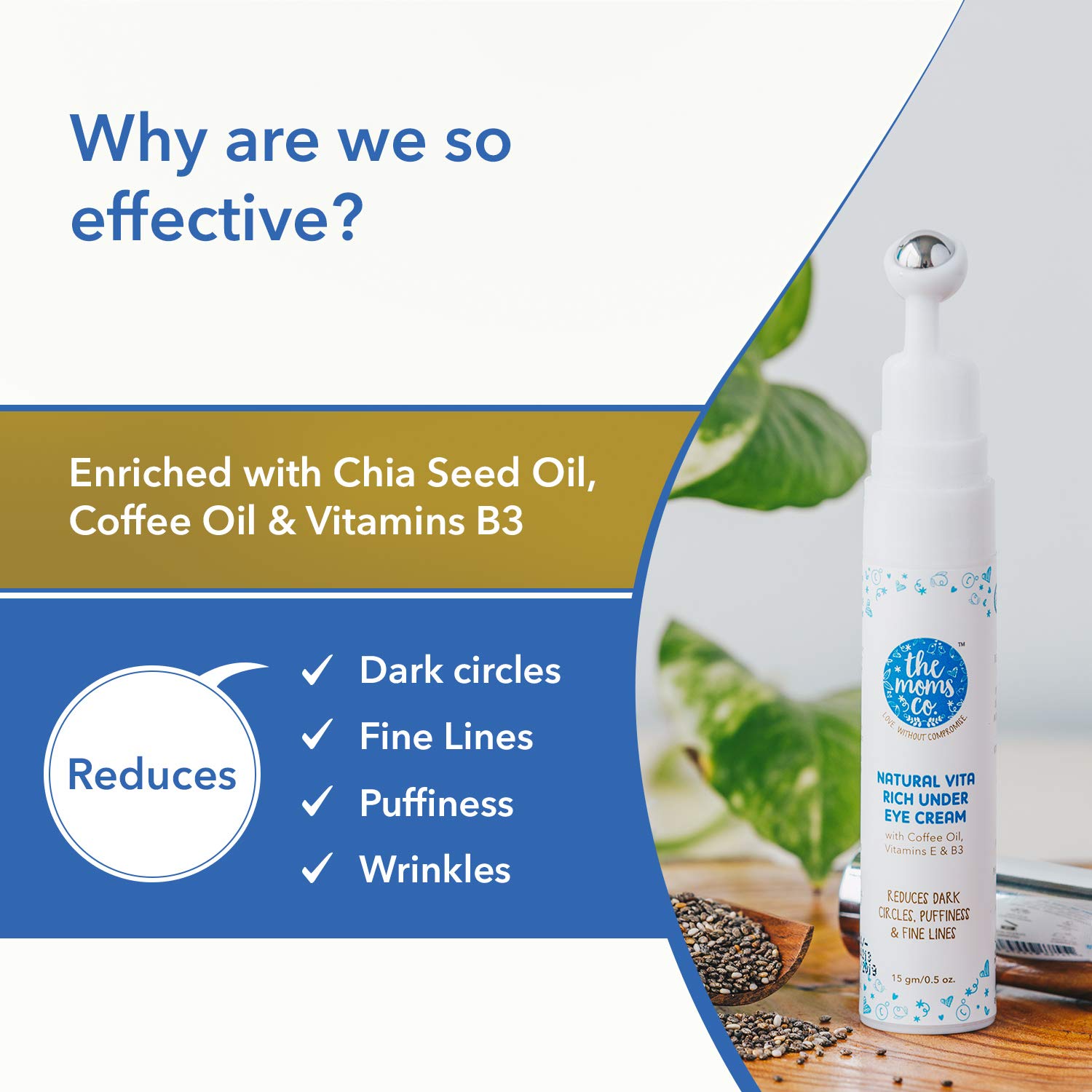 The Moms Co. Natural Vita Rich Under Eye Cream with Roller to Reduce