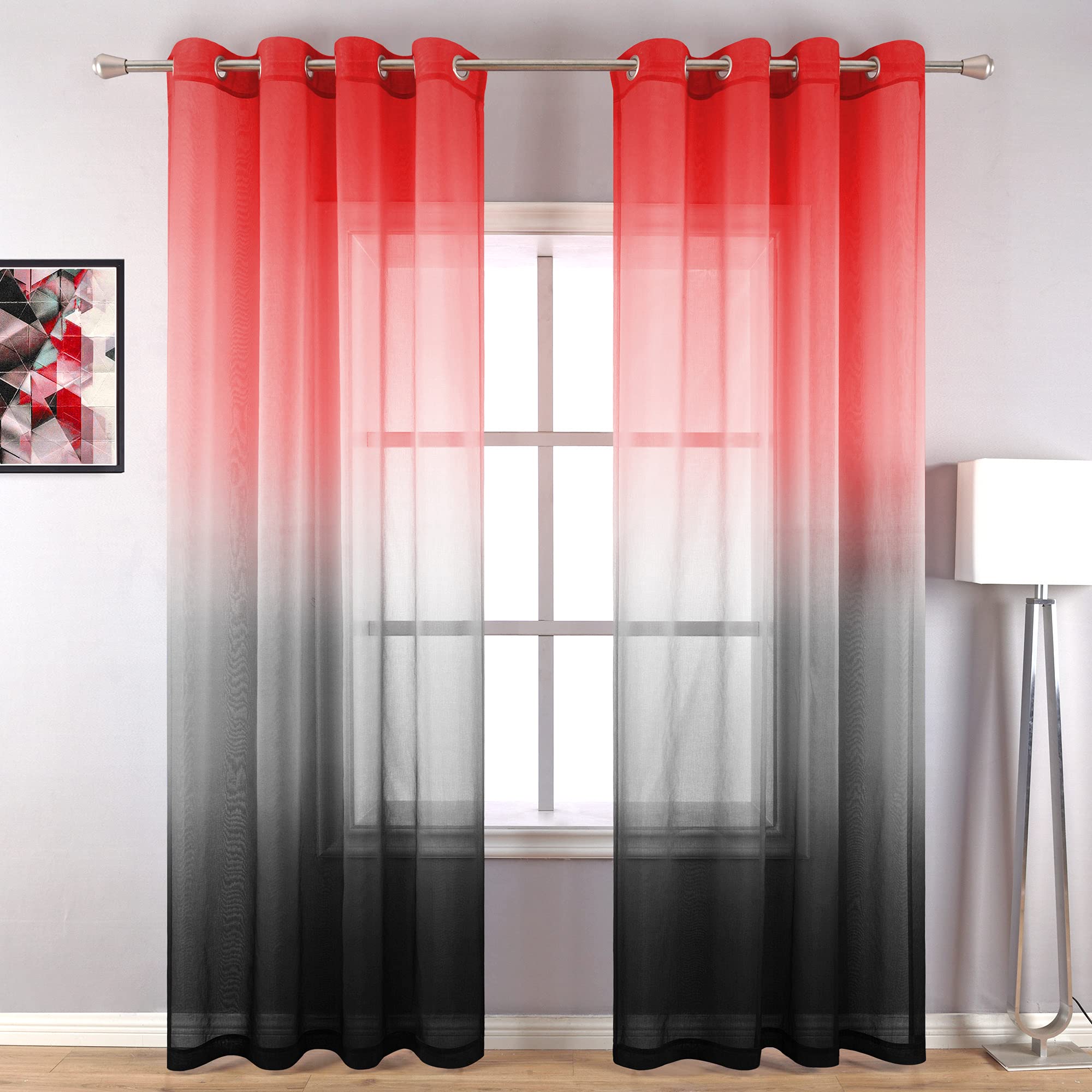 KOUFALL Red Curtains for Bedroom Living Room 84 Inches Long,Sheer Gothic Curtains for Black and Red Room Decor