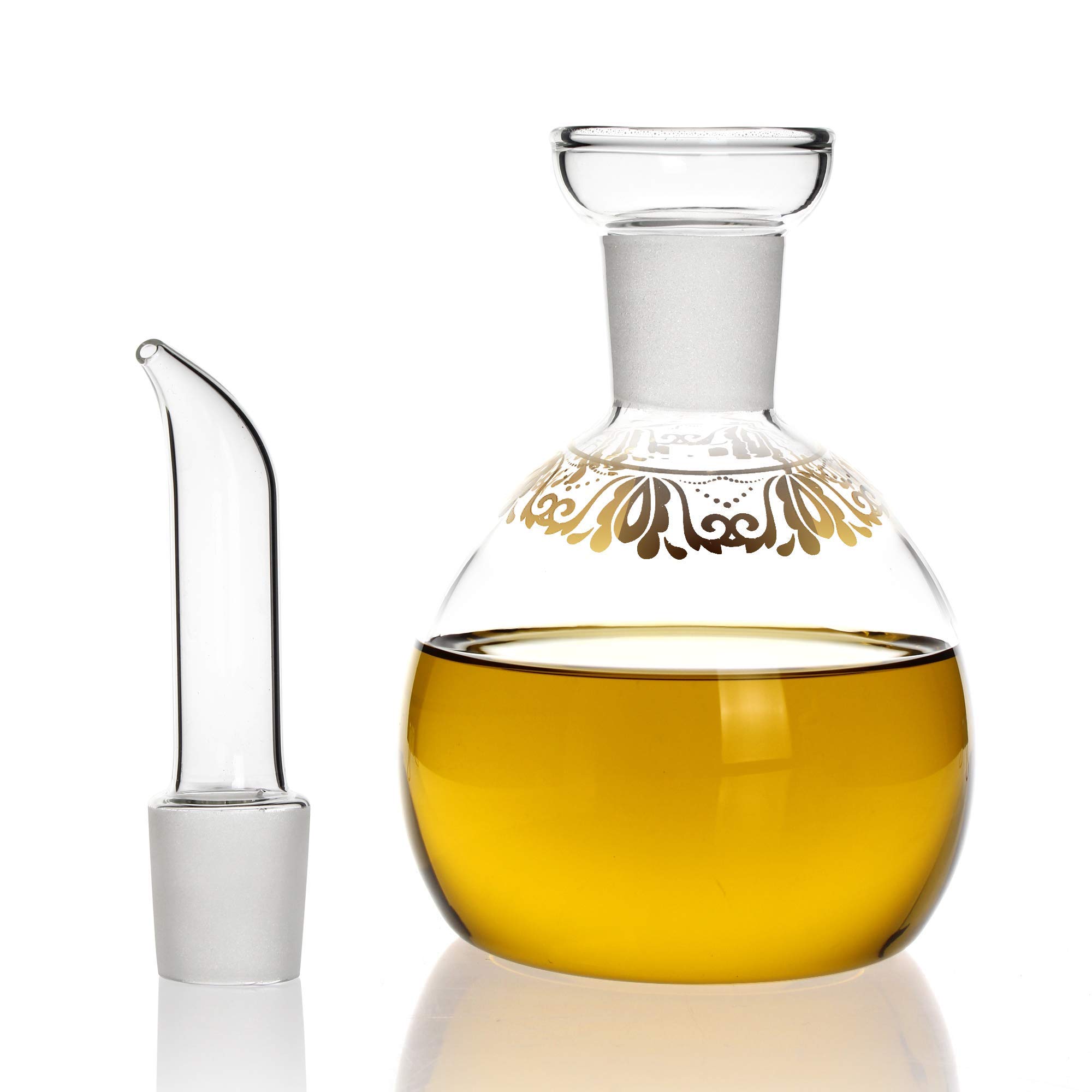 Tuksik Olive oil and vinegar dispenser bottle 18 oz / 500 ml, handmade elegant glass oil vinegar bottle spice bottle for kitchen cooking (Oval)