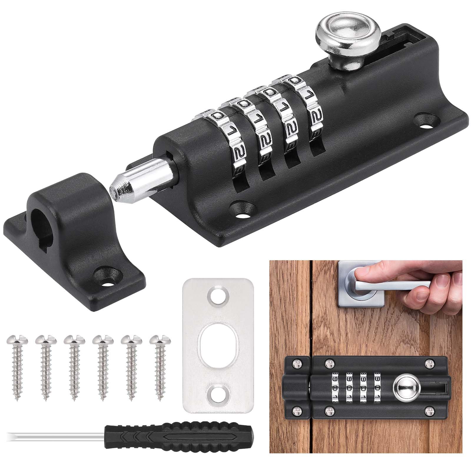 Fentar Combination Locking Bolt, Heavy Duty Gate Bolt with Screws, Combination Lock Gate Latch for Wooden Gates, Rustproof Shed Lock, 4 Digit Combination Bolt Lock for Garden Gate Bedroom Patio