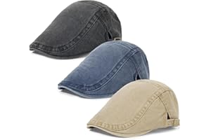 Qlauca 3Pcs Men's Newsboy Caps Washing Cotton Cooling Lightweight Scally Cap for Men Adjustable Flat Cap