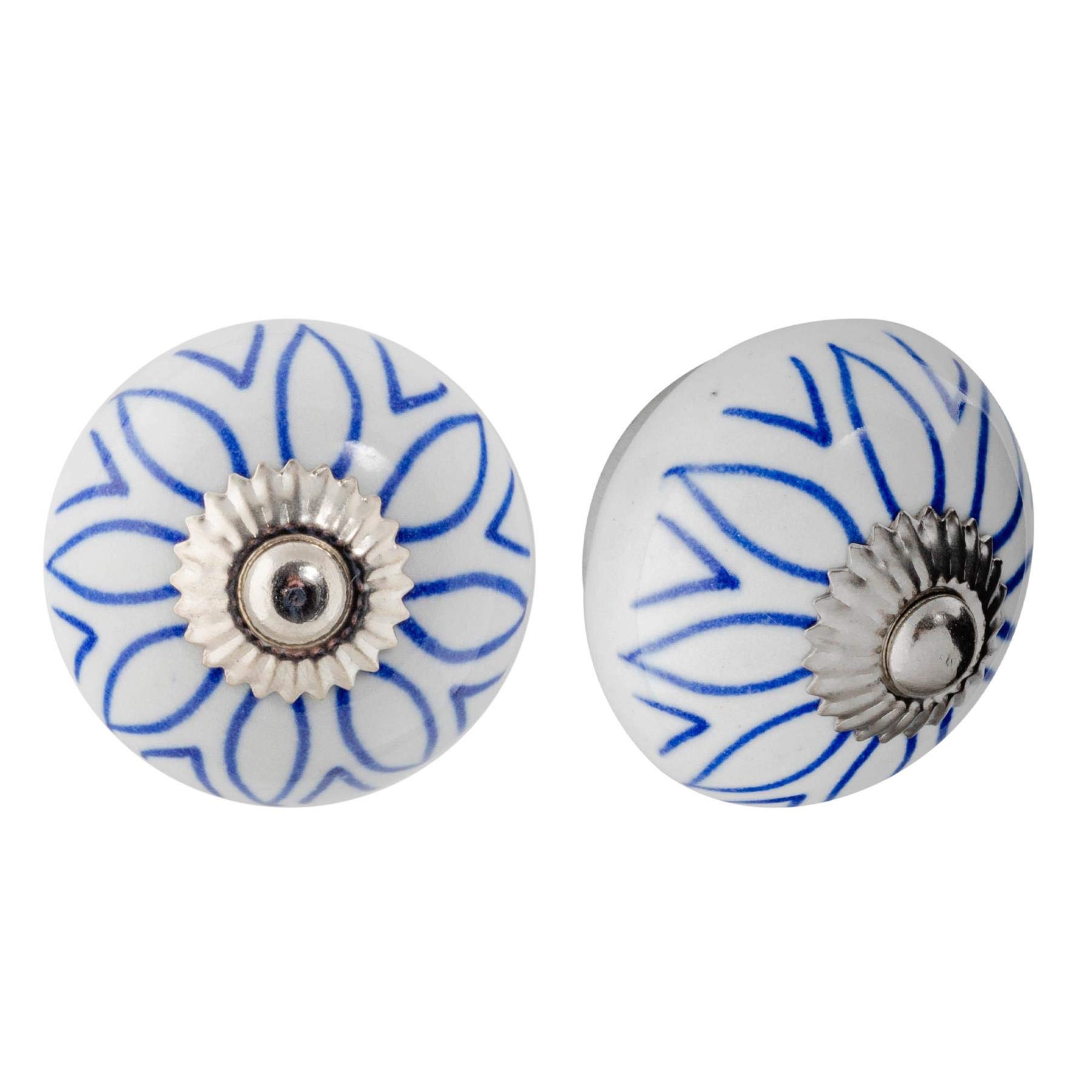 Nicola Spring Ceramic Cupboard Drawer Handle Knobs - Floral Design - Light Blue - Pack of 6
