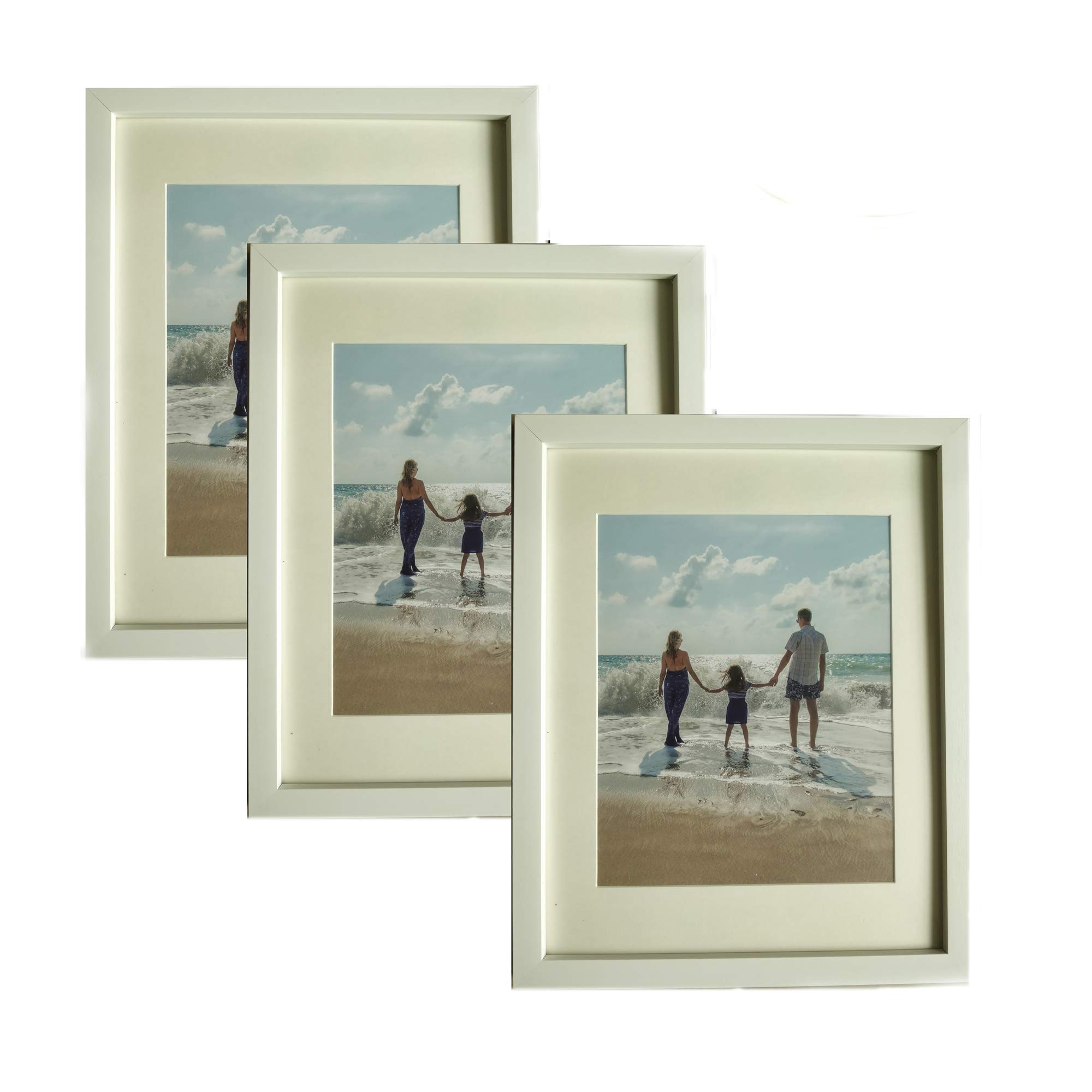 Amoy Art 8 x 10 White Picture Frame Made to Display Pictures Photo Frame 6x8 with Mat or 8x10 Without Mat Plexiglass Cover 3 Pack/Set for Wall & Tabletop