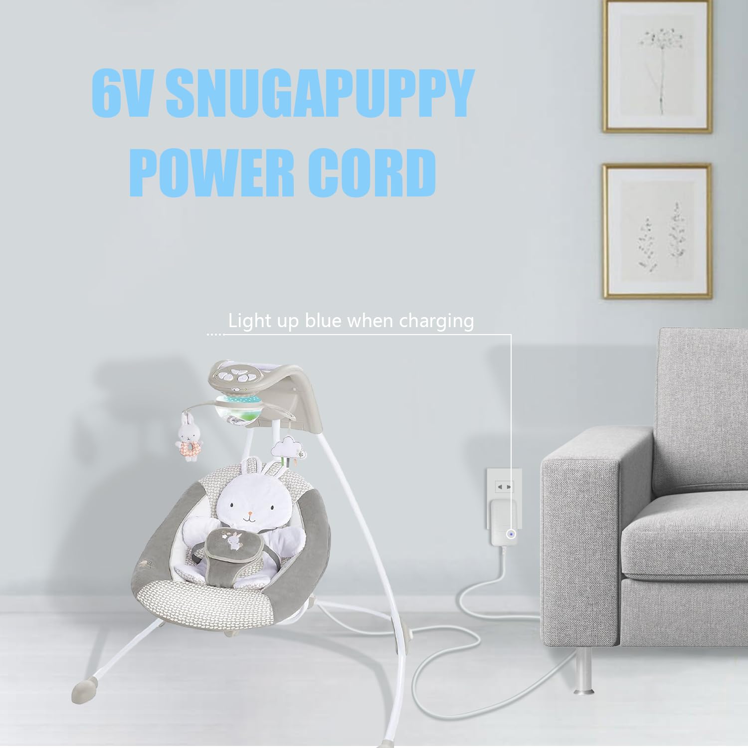 Snugapuppy Charger Replacement for Fisher Price/Ingenuity Swing, 6V AC Power Cord for Baby Swing,10Ft Charging Cable, White