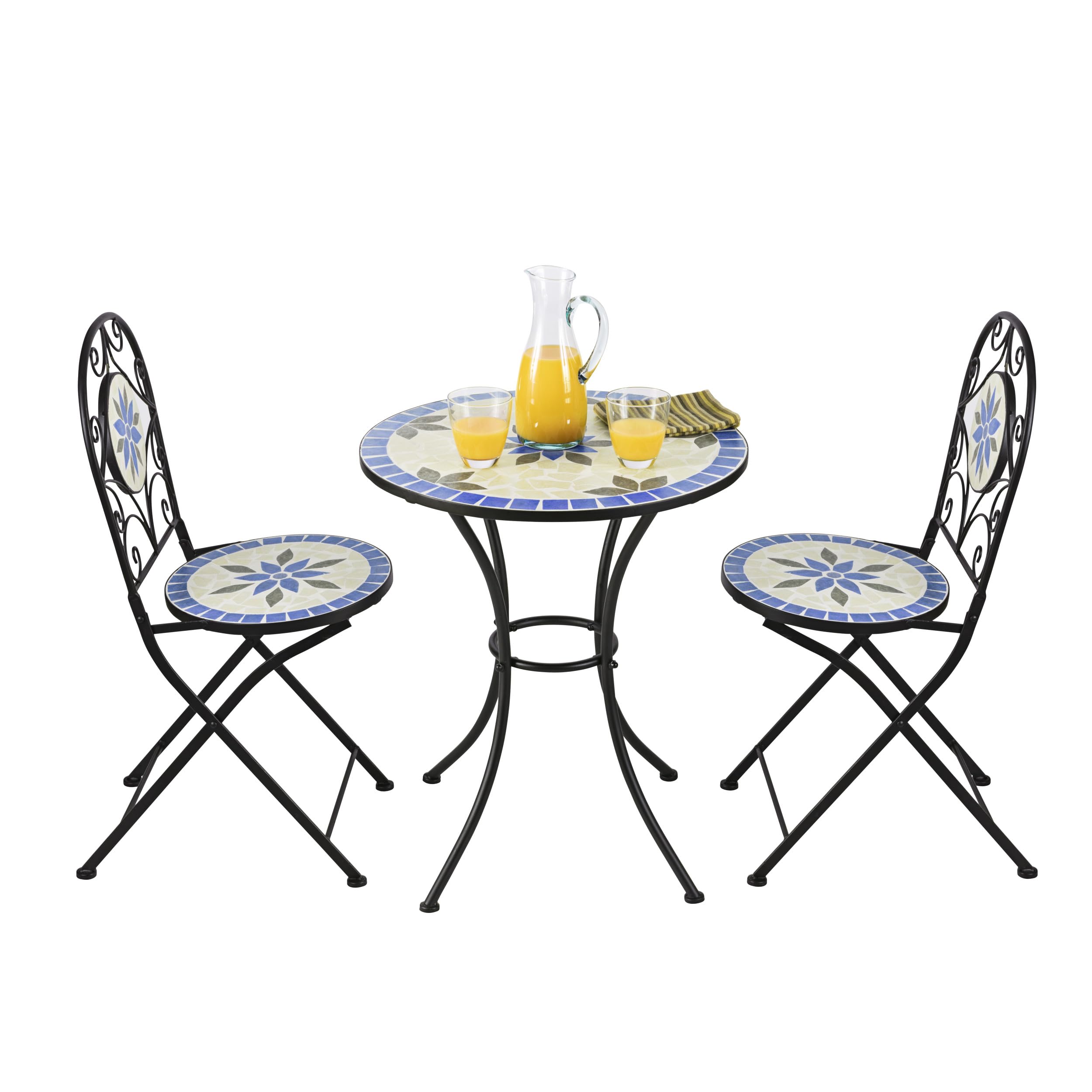 Photo 1 of Alpine Corporation Blue and Beige Mosaic Bistro Set, 3-Piece