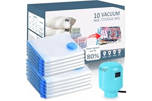 HOTBAG Large Vacuum Storage Bags with Electric Pump 10 Pack (5 Jumbo/5 Large) Vacuum Seal Bags for Clothing Compression Space Saver for Comforters,Blankets - Travel Essentials