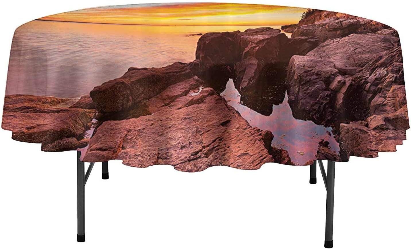 Aishare Store Table Cloth National Parks Home Decor Lighthouse on The Harbor Sea Shore with Horizon Sky New England Design Dinner Table Cover for Buffet Table D51 Inch Multi