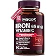 Vitacook Iron Supplement for Women Men | High Potency Iron 65mg with Vitamin C 250mg | Stomach Friendly Iron Pills for Red Blood Cell & Immune Support | Vegan, Non-GMO & Gluten Free | 90 Tablets