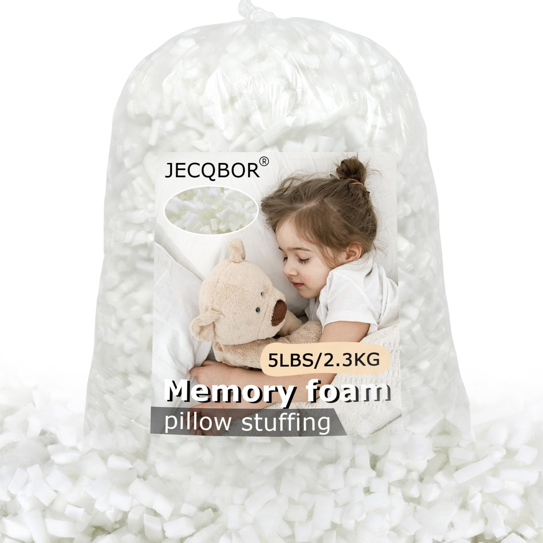 Photo 1 of 5lbs Shredded Memory Foam Filling with Premium Polyester Fiber Fill for Bean Bag Filler, Pillow Stuffing, Dog Bed, Soft Refill Refluff Foam Filler for Cushions, Pillows, Arts Crafts, Stuffed Animals