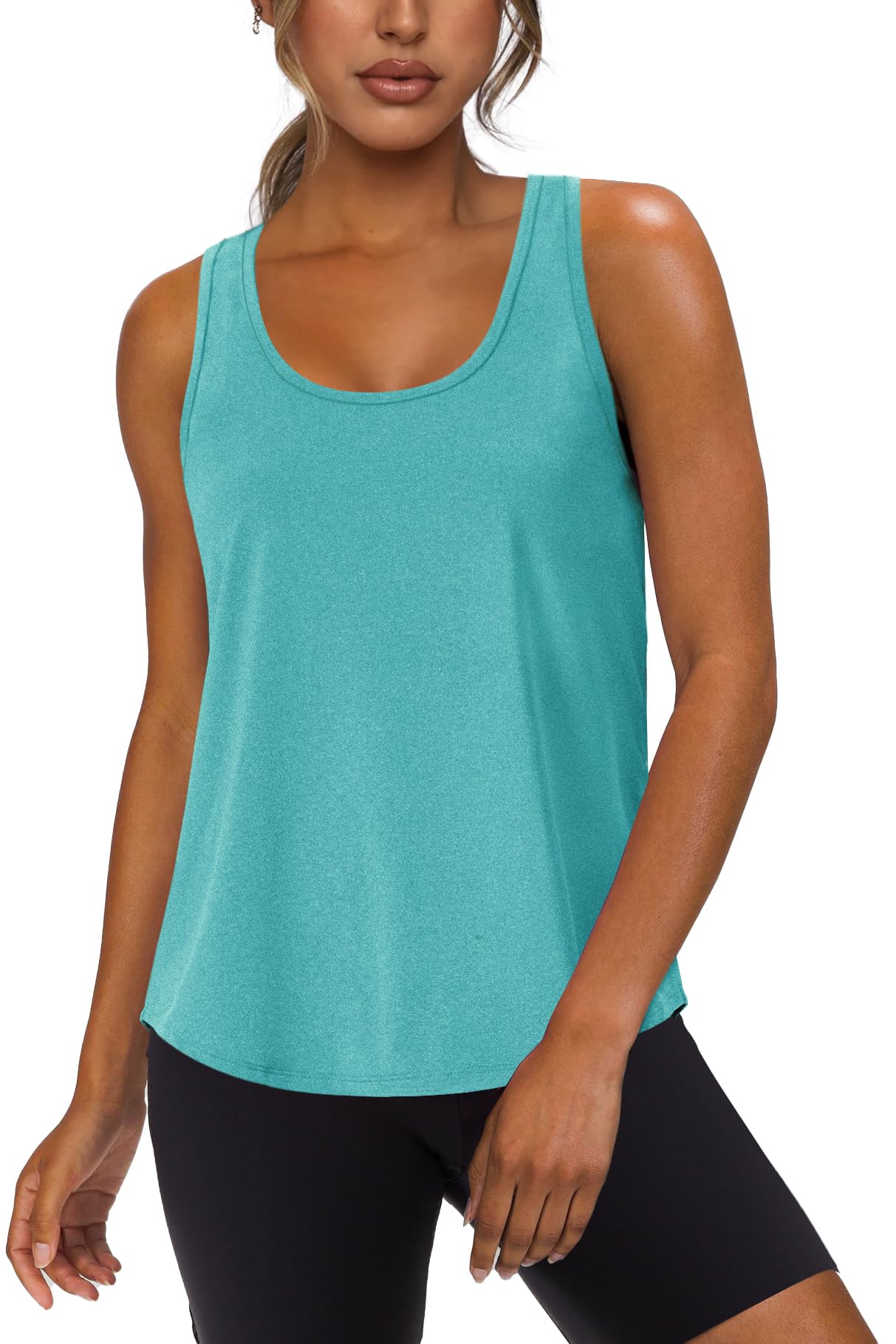 Photo 1 of WIHOLL Sleeveless Workout Tops for Women Scoop Neck Lightweight Breathable Yoga Shirts Gym Summer Clothes Green XL