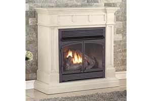 Duluth Forge Dual Fuel Ventless Gas Fireplace with Mantel - 32,000 BTU, T-Stat Control, Antique White Finish - Model# DFS-400T-2AW